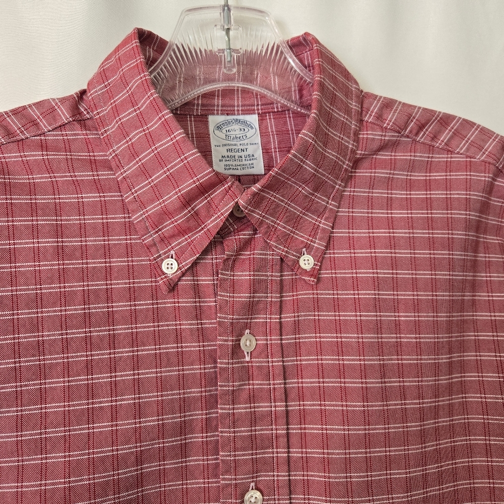 Brooks Brothers Regent Red Print Button Down Supima Cotton Size 16.5 (33)